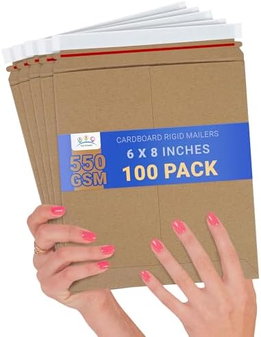 ABC PACK & SUPPLY Rigid Mailers 6 x 8 Inch, Brown Cardboard Envelopes, Self Seal Tear Strip, 550 GSM Paperboard, Stay Flat Design, Pack of 100 by ABCPackSupply%C2%AE