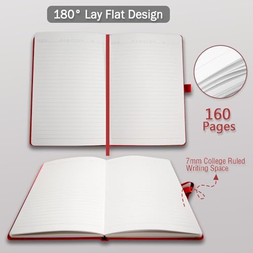 Heture Hardcover Notebooks, A5 Lined Journals Notebook for Writing 160 Pages, 8.2 x 5.5 inch, Red Colors Classic Ruled Notebooks for College/Work/Travel (Red, 1 Pack) - Image 5