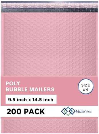 Light Pink Bubble Mailers 9.5x14.5 Poly Padded Envelopes #4 200 Pack by MAILERVIEW