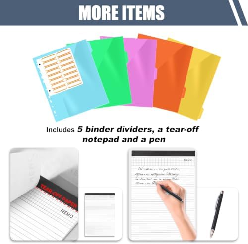 Portfolio Binder 3 Ring Includes Pen and 5 Dividers with 10 Pockets, Padfolio Organizer with Magnetic Handle for Men and Women, Includes A4 Notepad for Business, School, Work - Image 3