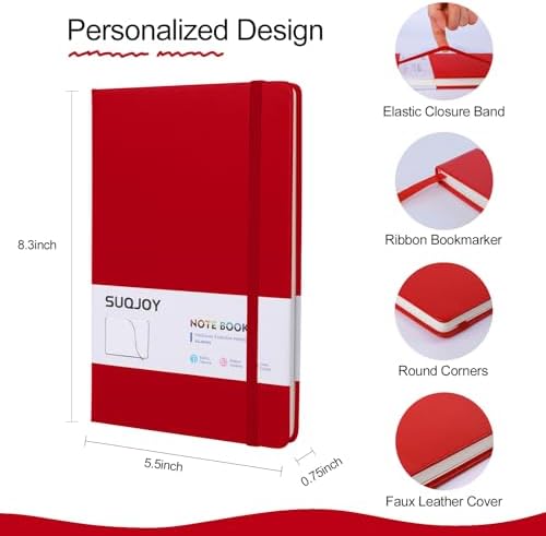 SUQJOY Lined Journal Notebooks 8 Pack, 160 Pages, 5.5x 8.2-Inch Journals for Women Men, Hardcover Notebook with 100 gsm Thick Paper, A5 Size College Ruled Notebook (8 Assorted Colors) - Image 3