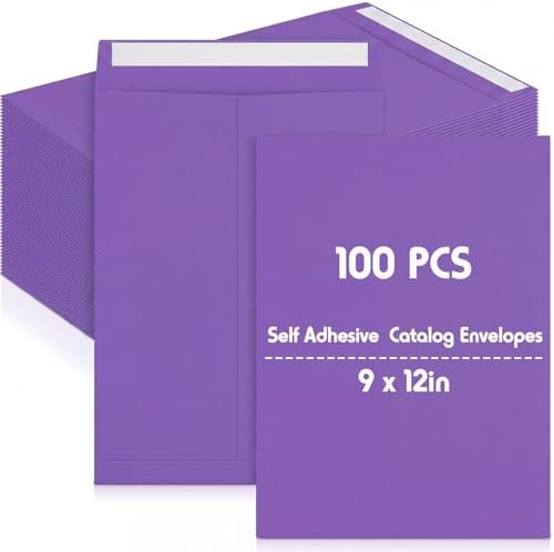 100 Pcs 9'' x 12'' Catalog Envelopes Self Adhesive 32lb Manila Envelopes Kraft Peel & Seal for Secure Mailing Storage Organizing for Office Business Home(Purple) by Janlaugh