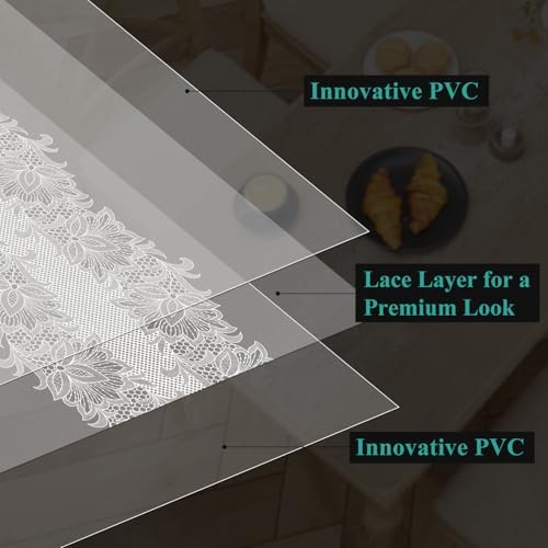 Crystal Clear Plastic Table Cover Protector with Lace Pattern, 36" x 60" - Image 2