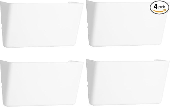 4 Pack White Plastic Single Pocket Hanging File Organizer, Wall Mount Paper Mails Magazines Holder, Mounted Folder Bins for Office, School and Home, 12.99x4.13x7.48 inches by EASEPRES