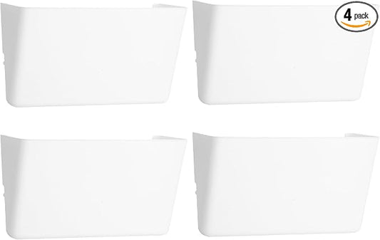 4 Pack White Plastic Single Pocket Hanging File Organizer, Wall Mount Paper Mails Magazines Holder, Mounted Folder Bins for Office, School and Home, 12.99x4.13x7.48 inches by EASEPRES