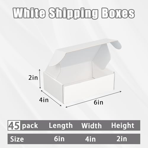 FORBFAN 6x4x2 Shipping Boxes, 45 Pack White Mailer Boxes for Small Business, Small Corrugated Cardboard Boxes for Mailing & Shipping - Image 2