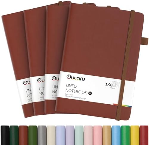 Oucaru 4 Pack A5 Lined Journal Notebook for Writing, 180 Pages by Oucaru