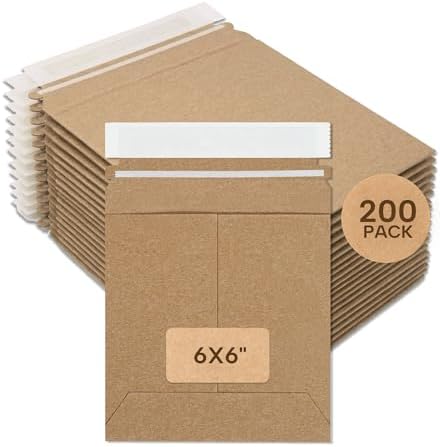 Tape Logic 6 x 6' Stayflats Brand Rigid Flat Mailers, Kraft (Pack of 200) Photo Document Mailers, Peel & Seal Closure, Tear Strip Easy Opening. by BOXUSA