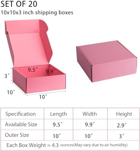 Pink Shipping Boxes 10x10x3 Inches, 20 Pack - Image 2