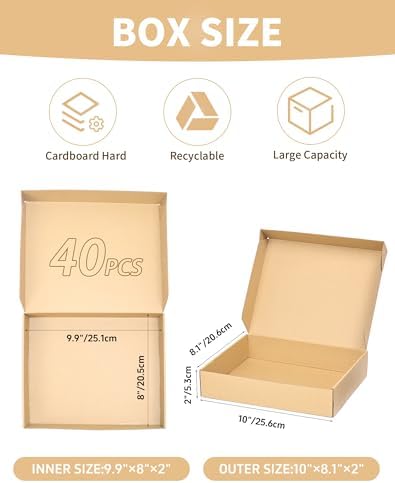 40 Pack Small Shipping Boxes, 10x8x2 Inch Brown Cardboard Boxes for Small Business - Image 2
