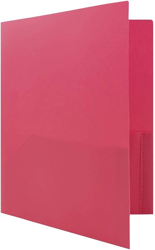 JAM PAPER Plastic Color POP Folders - 2 Pocket Durable Folders with Metal Prongs Fastener Clasps - Fuchsia Hot Pink - 6/Pack - Image 4