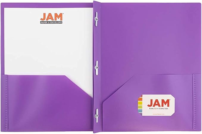 JAM PAPER Plastic Color POP Folders - 2 Pocket Durable Folders with Metal Prongs Fastener Clasps - Purple - 6/Pack - Image 3