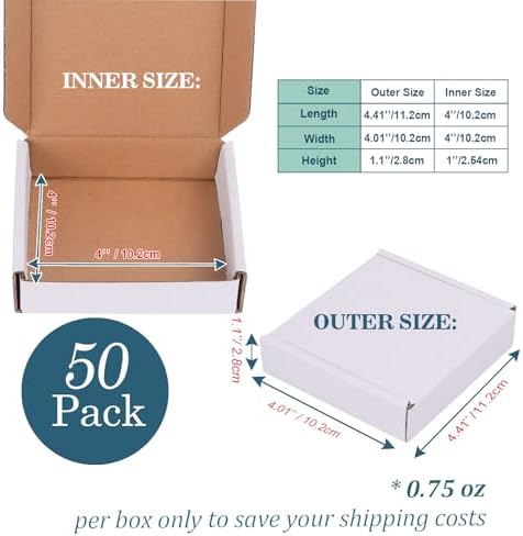 Small Shipping Boxes 4x4x1, Set of 50, White Corrugated Cardboard Box (YD441-50W) - Image 2