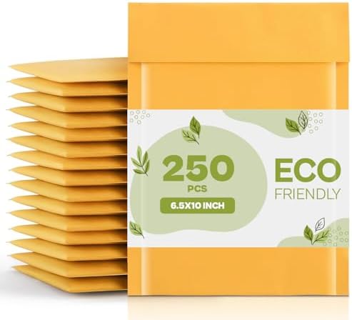 PSBM #0 250 PCS 6.5 x 10 Inch Kraft Bubble Mailers, Yellow Padded Envelopes, Self-Sealing Peel-Off Strip, Ideal for Shipping CD, DVD, Jewelry, Photos, Magazine, Books, Clothes and More by PackagingSuppliesbymail