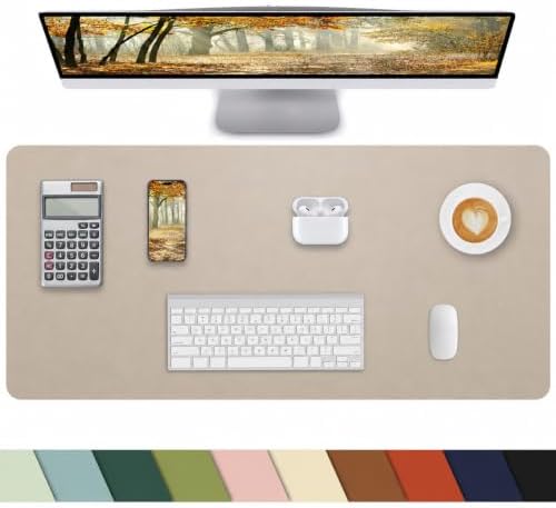 Small Desk Mat,Leather Desk Pad Protector,Desk Mouse pad,Office Desk mat,Laptop Mat for Desk, Non-Slip PU Leather Desk Blotter,Waterproof Desk Writing Pad for Office/Home(31.5"x15.7",Apricot) by cebowa