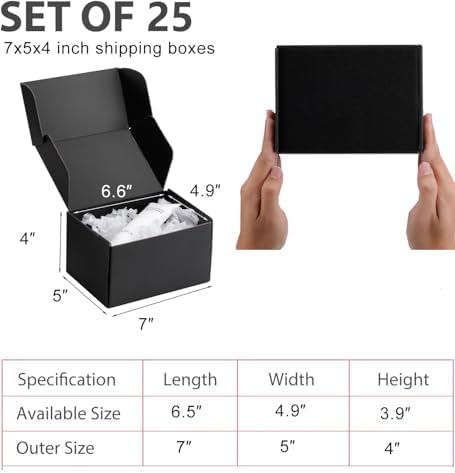 7x5x4 inch Black Shipping Boxes for Small Business- Set of 25 - Image 2