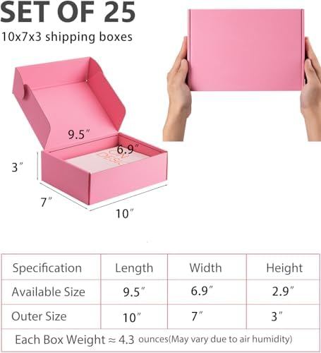 10x7x3 inch Pink Shipping Boxes for Small Business- Set of 25 - Image 2