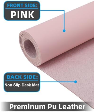 Extra Large Leather Desk Protector, Office Mat, Mouse & Laptop Pad, Non-Slip Blotter, Waterproof Writing Pad - Rose Pink, 55" x 17" - Image 2