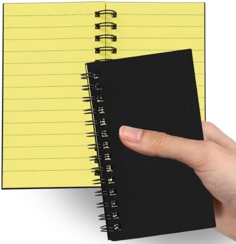 Jutom 2 Pcs Small Spiral Notebook Memo Pad 3x5, Black Cover Yellow Page by Jutom