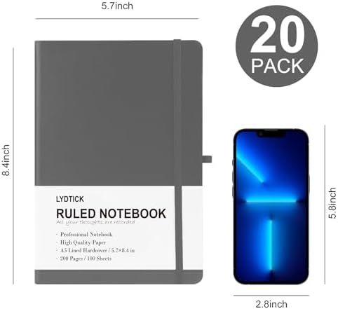 20 Pack Journals for Writing College Ruled Notebooks Journal in Bulk, Hardcover Notebooks (200Pages) for Note Talking, Lined Bullet Journals for Home School Office, 5.7"x8.4", Grey - Image 2