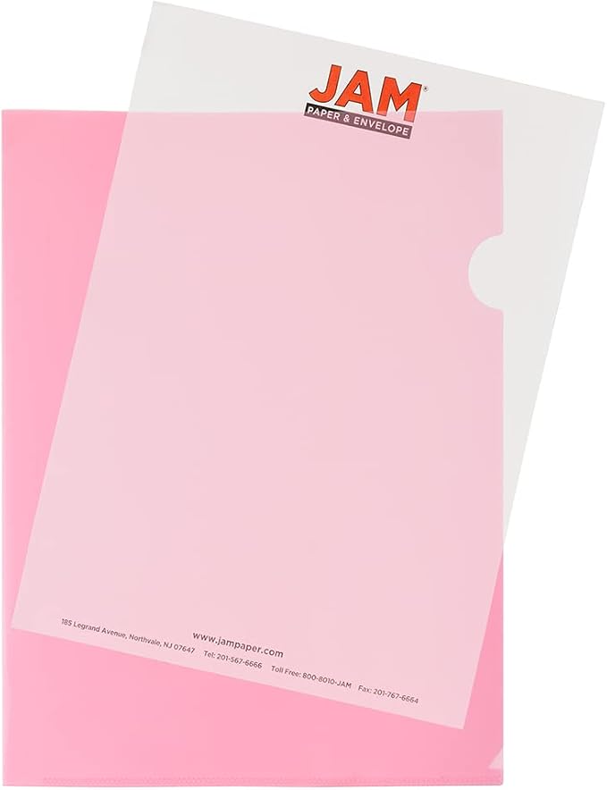 JAM PAPER Plastic Sleeves - Letter Size - 9 x 11 1/2 - Pink Project Pockets - 120 Bulk Page Protectors/Pack by JAMPaper