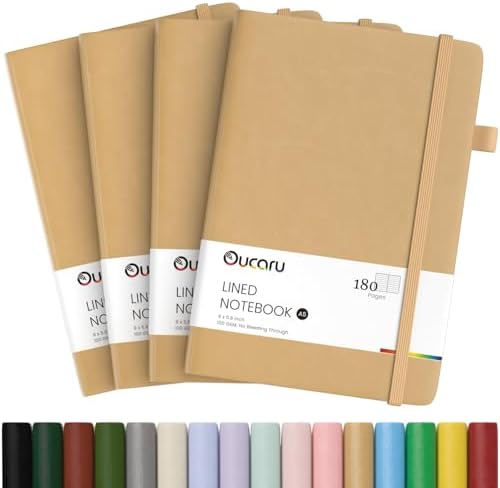 Oucaru 4 Pack A5 Lined Journal Notebook, 180 Pages 100 GSM Paper for Travel by Oucaru