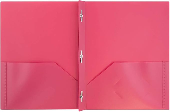 JAM PAPER Plastic Color POP Folders - 2 Pocket Durable Folders with Metal Prongs Fastener Clasps - Fuchsia Hot Pink - 6/Pack - Image 2