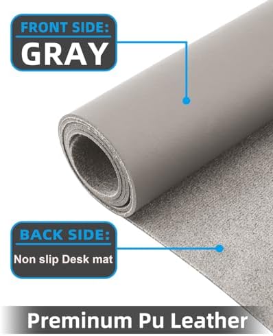 Leather Desk Pad & Protector, Large Mouse Pad & Blotter, Non-Slip PU Leather Desk Cover Mat, Light Grey, 48" x 17" - Image 2