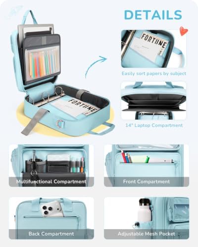Zipper Binder 3 Ring with Ita Window, 3 Inch D-Ring Binder with Zipper and Strap Fits 14" Laptop, 600+ Sheets Capacity 3-in-1 Shoulder/Backpack/Handle Binder Bag for School Office Commute, Blue - Image 5