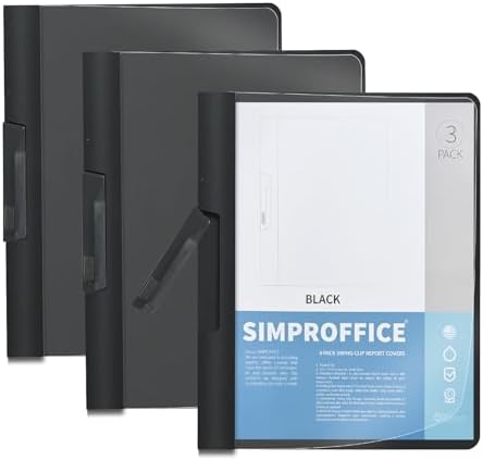 3 Pack Report Covers with Swing Clip, Black, Letter Size by SIMPROFFICE