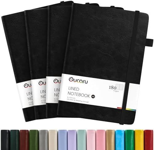 Oucaru 4 Pack A5 Lined Journal Notebook for Writing, 180 Pages by Oucaru