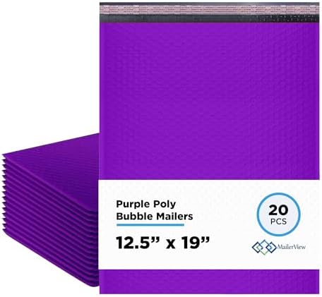 Purple Bubble Mailers 12.5x19, Self Seal Poly Padded Envelopes #6, 20 Pack by MAILERVIEW