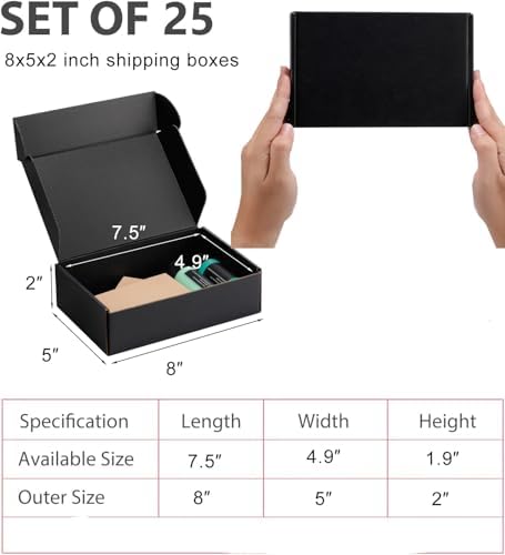 8x5x2 inch Black Shipping Boxes for Small Business- Set of 25 - Image 2