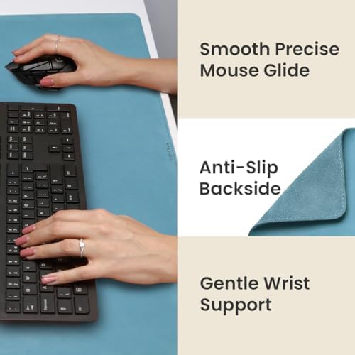 Full Grain Leather Desk Pad, Sky Blue, L (27.6 x 11.8 inch) - Image 5