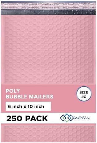 Light Pink Bubble Mailers 6x10, Poly Padded Envelopes #0, 250 Pack by MAILERVIEW