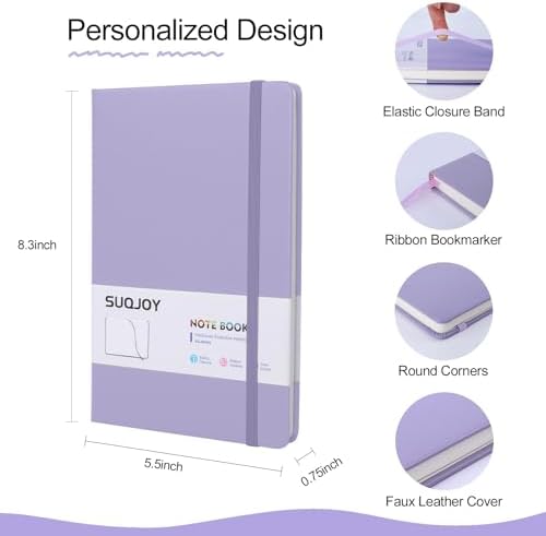 SUQJOY Lined Journal Notebooks, 160 Pages, 5.5x 8.2-Inch Journals for Women Men, Hardcover Notebook with 100 gsm Thick Paper, A5 Size College Ruled Notebook (Purple) - Image 2