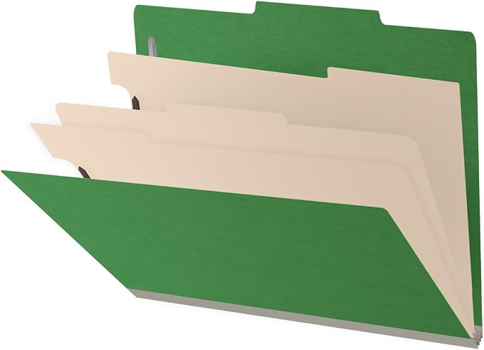 25 Pt. Pressboard Classification Folders, 2/5 Cut ROC Top Tab, Letter Size, 3 Dividers, Moss Green (Box of 10) by Ecom+Folders