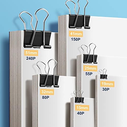 EFOK 208 PCS Binder Clips Paper Clamps Assorted Sizes Black Metal Bulk Clip - Image 5