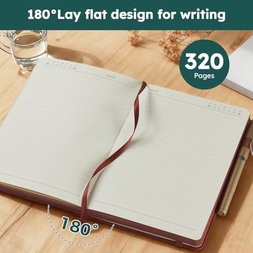 FOCUS DAY A5 Journal Notebook for Women Men, 320 Pages Lined Journaling Notebook with 100GSM Thick Paper, Hardcover Leather Note book for Work Writing Note Taking Diary, School, 5.7'' X 8.4'', Green - Image 4