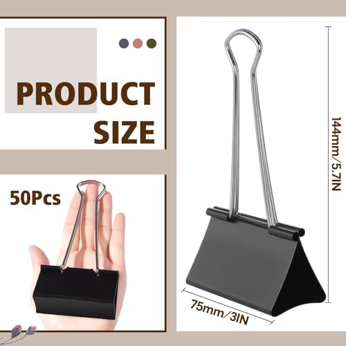 Jetec 50 Pcs 3 Inch Jumbo Binder Clips Black Extra Large Binder Clips Bulk - Image 3