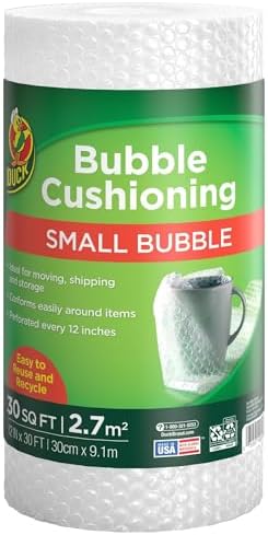Duck Brand Small Bubble Cushioning Wrap for Moving & Shipping - 30 FT Bubble Packing Wrap for Extra Protection Packaging Boxes & Mailers - Clear Bubble Roll Moving Supplies, Perforated Every 12 IN by DuckBrand