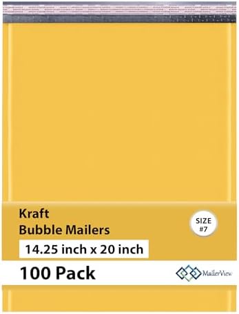 Kraft Bubble Mailers 14.25x20, Self Seal Padded Envelopes #7, 100 Pack by MAILERVIEW