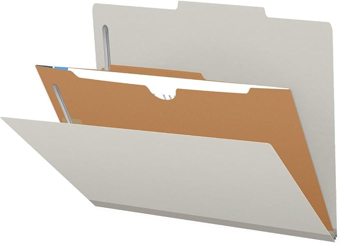 25 Pt. Pressboard Classification Folders, 2/5 Cut ROC Top Tab, Letter Size, 1 Pocket Divider, Light Gray (Box of 10) by Ecom+Folders