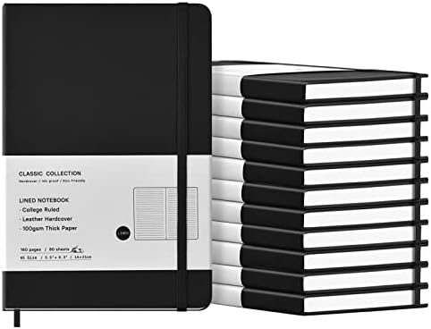 Coopay 12 Pack A5 Journal Notebooks Bulk, 160 Pages, 100GSM Thick Paper, 8.3 x 5.5 inch Hardcover Lined Leather Journals for Writing Office School Business,Bulk Notebook for Work Men Women (Black) by Coopay