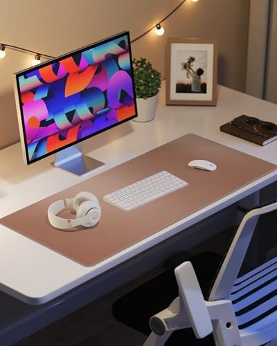 Leather Desk Pad Protector,Desk Mat,Large Mouse Pad, Non-Slip Desk Pad, Waterproof PU Leather Desk Blotter Mat, Desk Cover for Office and Home (Gold, 36" x 17") - Image 6
