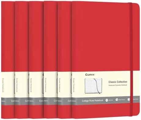 Comix 6 Pack Lined Journal Notebooks for Work, 240 Pages, 5.5"x8.3", Red by Comix