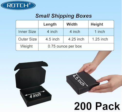 ROTCH 200 Pack 4x4x1'' Small Shipping Boxes, Cardboard Corrugated Mailers, Black (M441-200-B) - Image 2