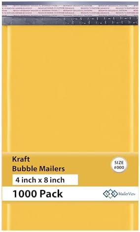 Small Kraft Bubble Mailers 4x8, Self Seal Padded Envelopes #000, 1000 Pack by MAILERVIEW