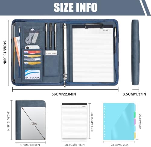 Portfolio Binder 3 Ring Includes Pen and 5 Dividers with 10 Pockets, Padfolio Organizer with Magnetic Handle for Men and Women, Includes A4 Notepad for Business, School, Work - Image 2