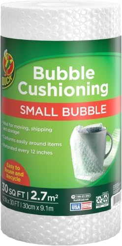 Duck Brand Small Bubble Cushioning Wrap for Moving&Shipping-30 FT Bubble Packing Wrap for Extra Protection Packaging Boxes&Mailers-Clear-Bubble Roll Moving Supplies,Perforated Every 12 IN,(Pack of 12) by DuckBrand